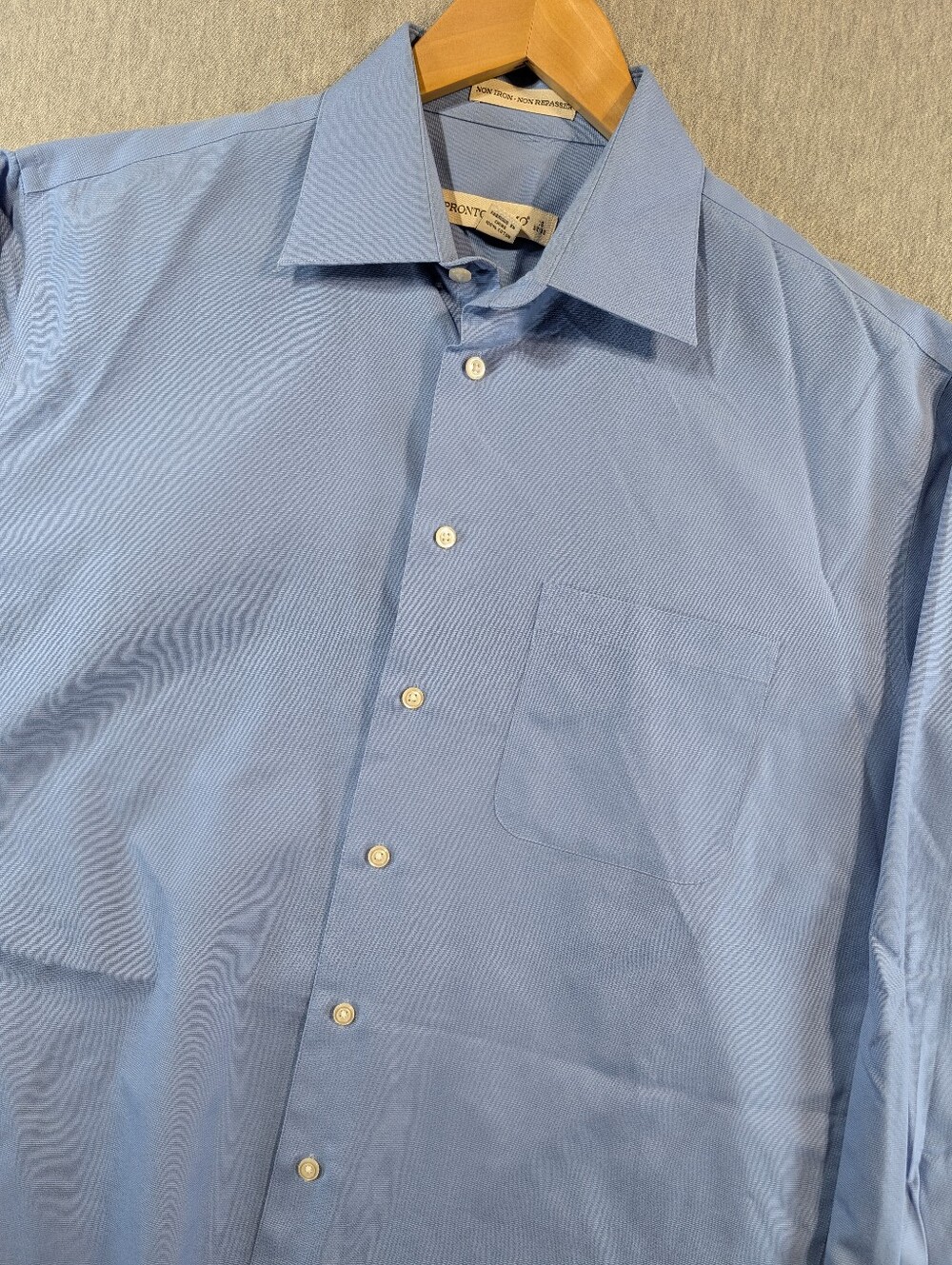 Pronto-Uomo Button Dress Shirt Men's 16-32/33 Non Iron Cotton Blue